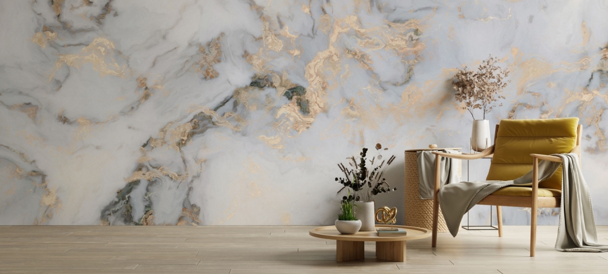 marble wallpaper mural in living room