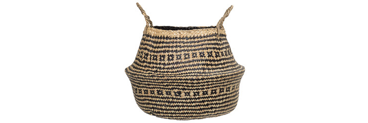 boho style basket with black tribal pattern