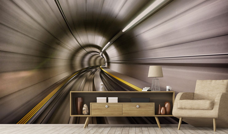 speed blur effect underground tunnel wallpaper in modern lounge