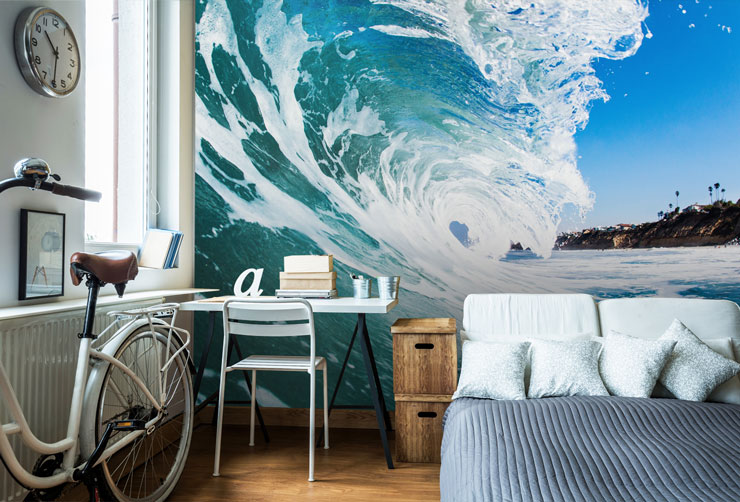 rolling frothy waves wallpaper in apartment trendy bedroom