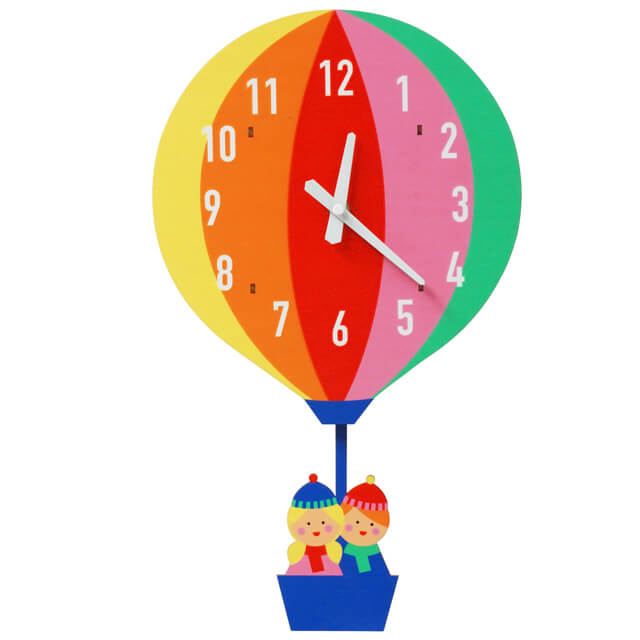 multicolored hot air balloon wall clock