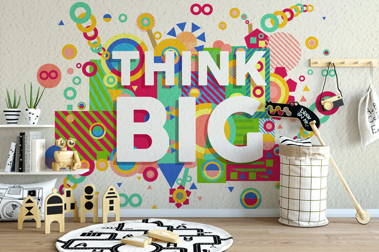 colorful think big quote wallpaper in trendy child's learning room