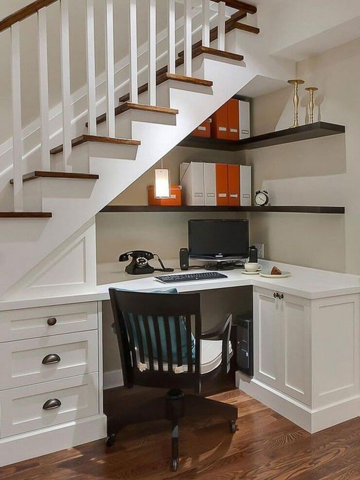 desk under stairs multifunctional space