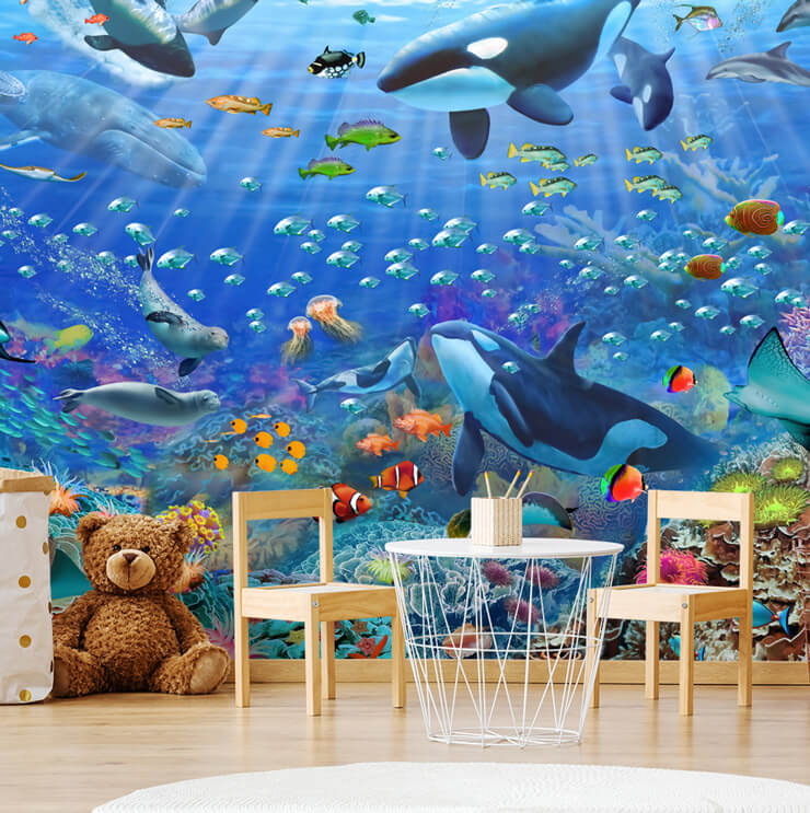 sea creatures colorful peel and stick wall mural wallpaper