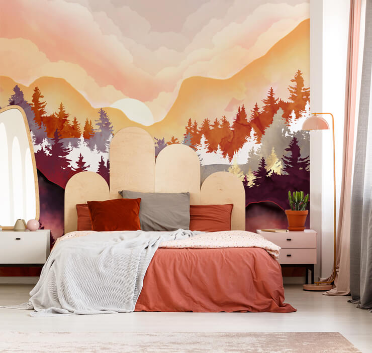 how to decorate with orange forest wallpaper in orange boudoir