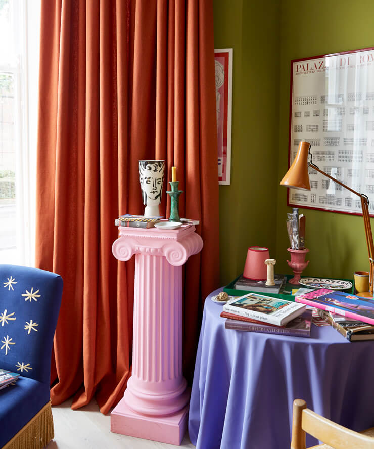 rich orange curtains in colorful room
