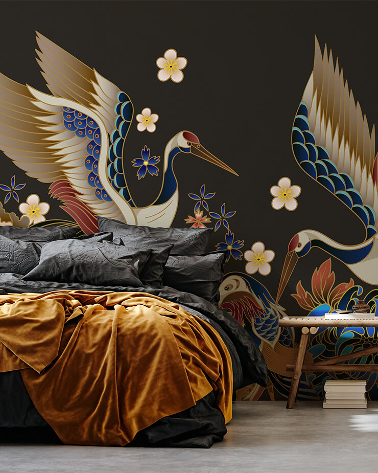 crane and ducks maximalist mural