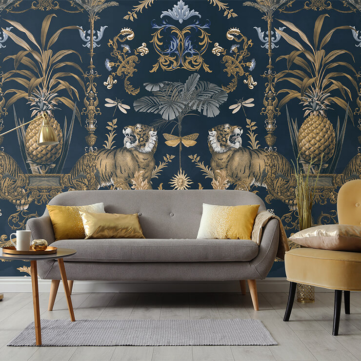 maximalist blue pattern wallpaper