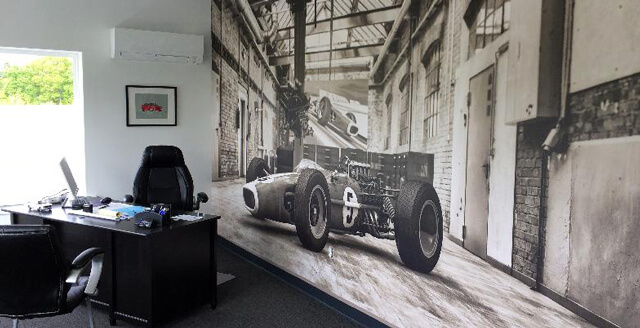 motorsport mural in office