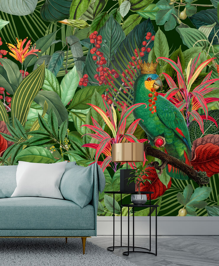 colourful wall mural in living room