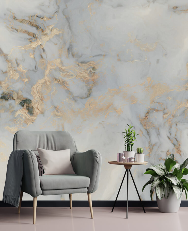 marble mural in living room