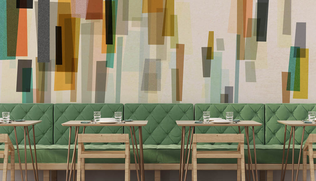 abstrakt veggmaleri i restaurant