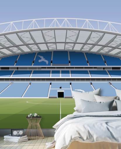 sininen, valkoinen ja vihreä Brightonin taustakuvamaalaus nimeltä Amex Stadium Football Stadium lapsille, teini-ikäisille ja miesten luolille