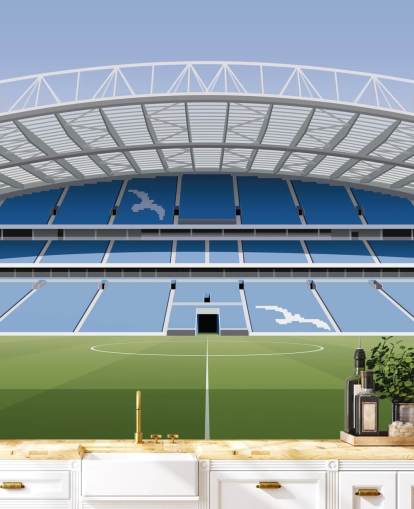 blue, white and green Brighton wallpaper mural called Amex Stadium Football Stadium for kids, teens and man caves