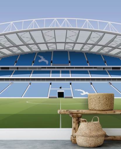 blå, vit och grön Brighton tapetväggmålning som heter Amex Stadium Football Stadium för barn, tonåringar och mangrottor blå, vit och grön Brighton tapetväggmålning som heter Amex Stadium Football Stadium för barn, tonåringar och mangrottor