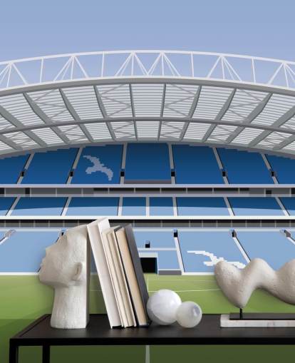 sininen, valkoinen ja vihreä Brightonin taustakuvamaalaus nimeltä Amex Stadium Football Stadium lapsille, teini-ikäisille ja miesten luolille