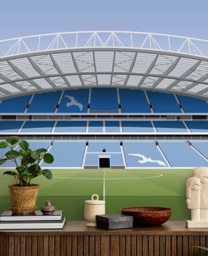 blå, hvid og grøn Brighton tapetmaleri kaldet Amex Stadium Football Stadium til børn, teenagere og mandshuler