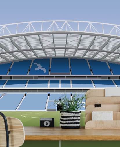 sininen, valkoinen ja vihreä Brightonin taustakuvamaalaus nimeltä Amex Stadium Football Stadium lapsille, teini-ikäisille ja miesten luolille