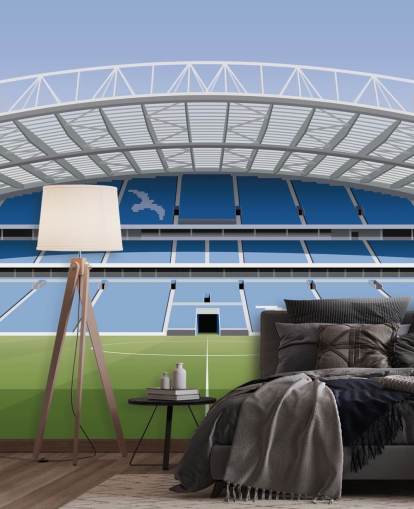 mural de papel pintado azul, blanco y verde de Brighton llamado Amex Stadium Football Stadium para niños, adolescentes y cuevas de hombres