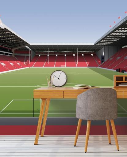 punainen, valkoinen ja vihreä Sheffieldin yhdistetty taustakuvamaalaus nimeltä Brammall Lane Football Stadium