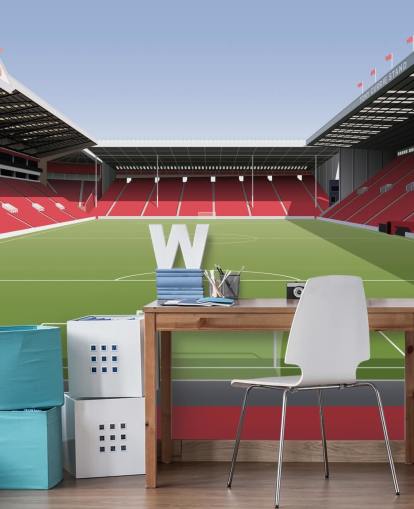 Tapeten-Wandbild von Sheffield United in Rot, Weiß und Grün mit dem Namen Brammall Lane Football Stadium