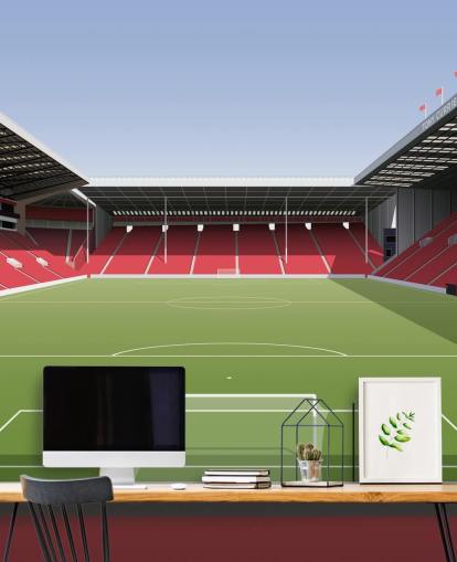 punainen, valkoinen ja vihreä Sheffieldin yhdistetty taustakuvamaalaus nimeltä Brammall Lane Football Stadium