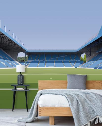 mural de papel pintado personalizable azul y verde del Sheffield Wednesday llamado Hillsborough Stadium Football Stadium para dormitorios