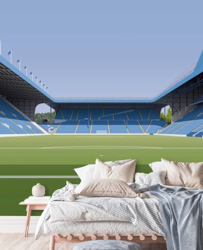 mural de papel pintado personalizable azul y verde del Sheffield Wednesday llamado Hillsborough Stadium Football Stadium para dormitorios