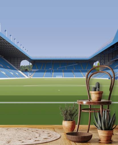 mural de papel pintado personalizable azul y verde del Sheffield Wednesday llamado Hillsborough Stadium Football Stadium para dormitorios