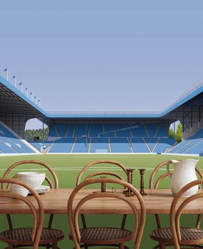 mural de papel de parede personalizável em azul e verde do Sheffield Wednesday chamado Hillsborough Stadium Football Stadium para quartos