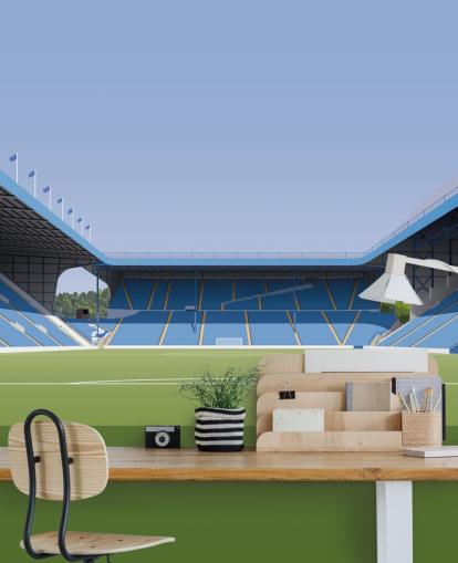blue and green customisable Sheffield Wednesday wallpaper mural called Hillsborough Stadium Football Stadium for bedrooms