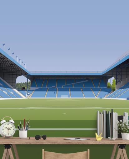 blue and green customizable Sheffield Wednesday wallpaper mural called Hillsborough Stadium Football Stadium for bedrooms