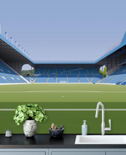 blue and green customisable Sheffield Wednesday wallpaper mural called Hillsborough Stadium Football Stadium for bedrooms