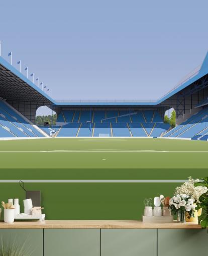 mural de papel pintado personalizable azul y verde del Sheffield Wednesday llamado Hillsborough Stadium Football Stadium para dormitorios