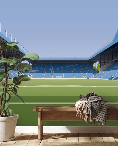 mural de papel de parede personalizável em azul e verde do Sheffield Wednesday chamado Hillsborough Stadium Football Stadium para quartos