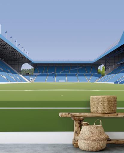 Wandtapete Sheffield Wednesday in Blau und Grün, personalisierbar, mit dem Titel Hillsborough Stadium Football Stadium, für Schlafzimmer