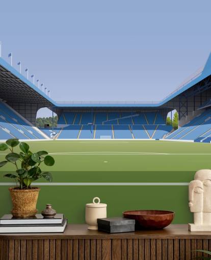 mural de papel de parede personalizável em azul e verde do Sheffield Wednesday chamado Hillsborough Stadium Football Stadium para quartos