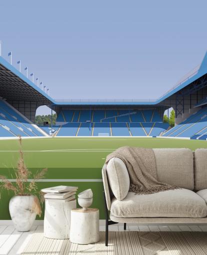 mural de papel pintado personalizable azul y verde del Sheffield Wednesday llamado Hillsborough Stadium Football Stadium para dormitorios