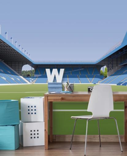 mural de papel de parede personalizável em azul e verde do Sheffield Wednesday chamado Hillsborough Stadium Football Stadium para quartos mural de papel de parede personalizável em azul e verde do Sheffield Wednesday chamado Hillsborough Stadium Football Stadium para quartos