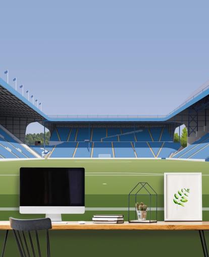 Carta da parati murale personalizzabile blu e verde dello Sheffield Wednesday chiamata Hillsborough Stadium Football Stadium per camere da letto Carta da parati murale personalizzabile blu e verde dello Sheffield Wednesday chiamata Hillsborough Stadium Football Stadium per camere da letto