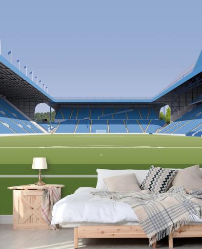 papier peint mural personnalisable bleu et vert de Sheffield Wednesday appelé Hillsborough Stadium Football Stadium pour chambres