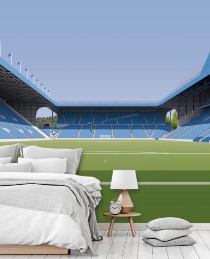 blue and green customizable Sheffield Wednesday wallpaper mural called Hillsborough Stadium Football Stadium for bedrooms