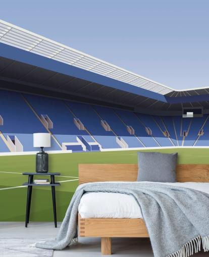 mural de papel pintado personalizable azul y verde de Leicester City llamado King Power Stadium Football Stadium para dormitorios