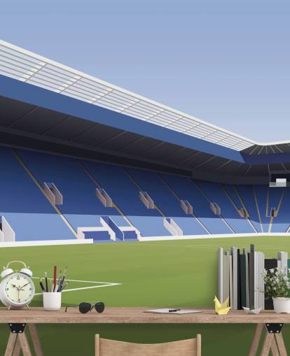 Carta da parati murale blu e verde personalizzabile del Leicester City chiamata King Power Stadium Football Stadium per camere da letto