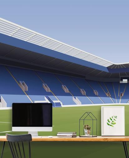 mural de papel de parede personalizável azul e verde da cidade de Leicester chamado King Power Stadium Football Stadium para quartos mural de papel de parede personalizável azul e verde da cidade de Leicester chamado King Power Stadium Football Stadium para quartos