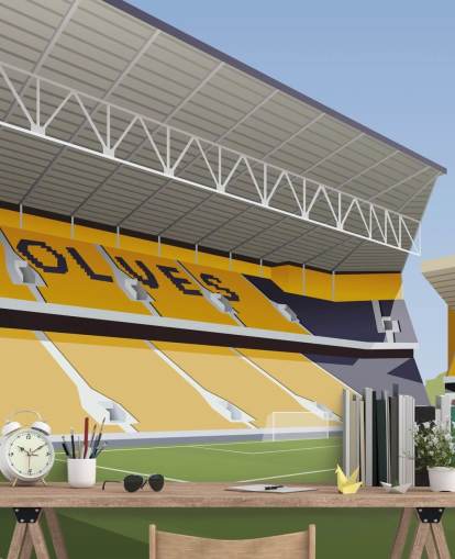 Wandbild Wolverhampton Wanderers in Orange, Schwarz und Grün mit dem Titel Molineux Stadium Football Stadium