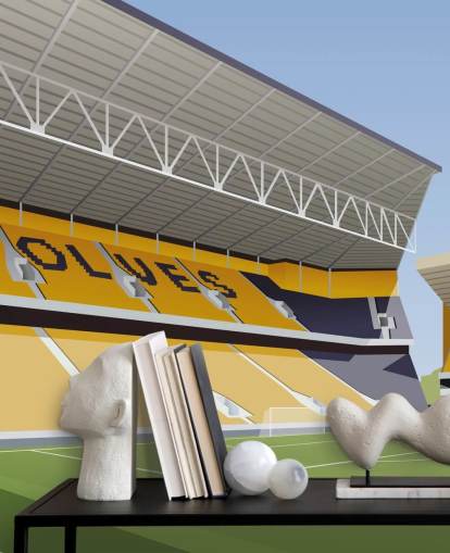 papier peint mural orange, noir et vert des Wolverhampton Wanderers appelé Molineux Stadium Football Stadium