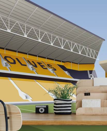 Wandbild Wolverhampton Wanderers in Orange, Schwarz und Grün mit dem Titel Molineux Stadium Football Stadium