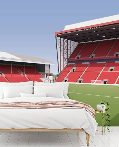 mural de papel de parede de Aberdeen personalizável vermelho e verde chamado Pittodrie Stadium Football Stadium para quartos