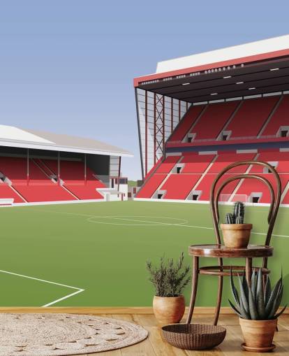 red and green customisable Aberdeen wallpaper mural called Pittodrie Stadium Football Stadium for bedrooms